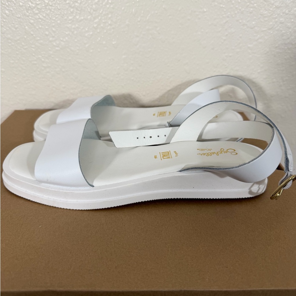 Seychelles Italian Leather White Flat Sandal With Ankle Strap Size 8.5 New - Picture 5 of 10